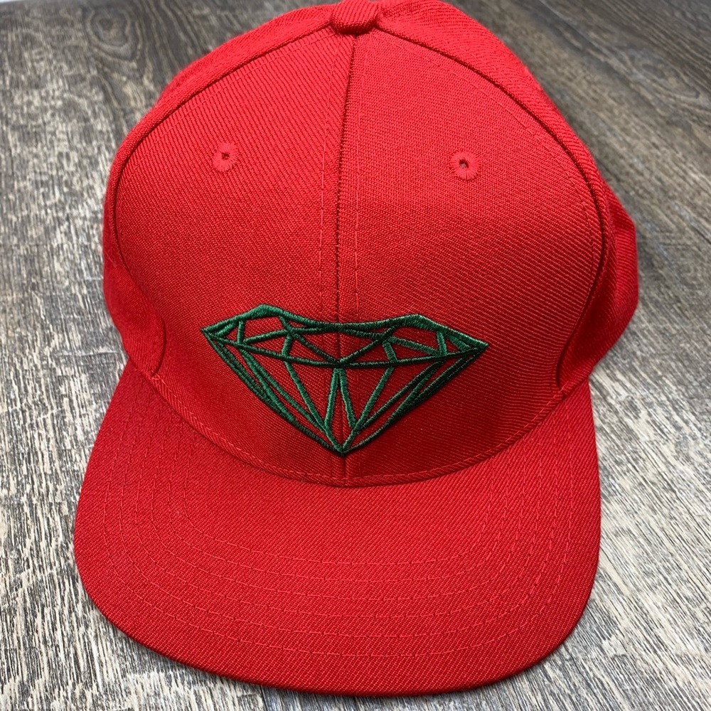 Diamond Supply💎 Red/Green Flat Brim Snapback Hat